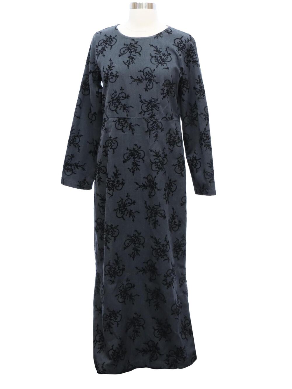 1970s Gray Max Dress with Velvet Black Women's 6 Match Made in USA